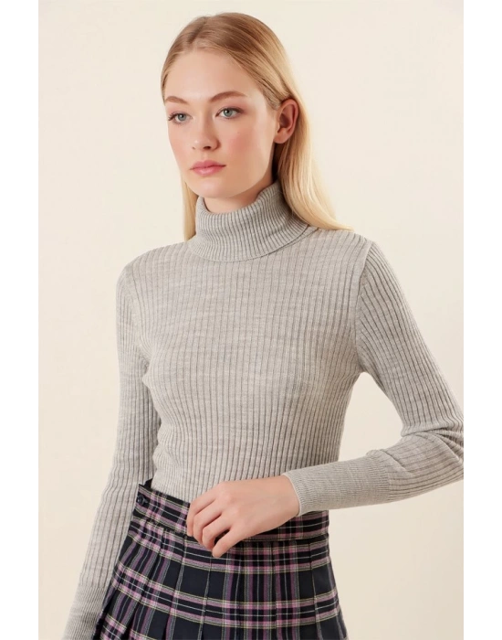 10311 Balıkçı Yaka Triko Kazak  Gri