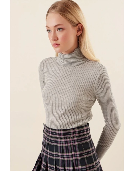 10311 Balıkçı Yaka Triko Kazak  Gri