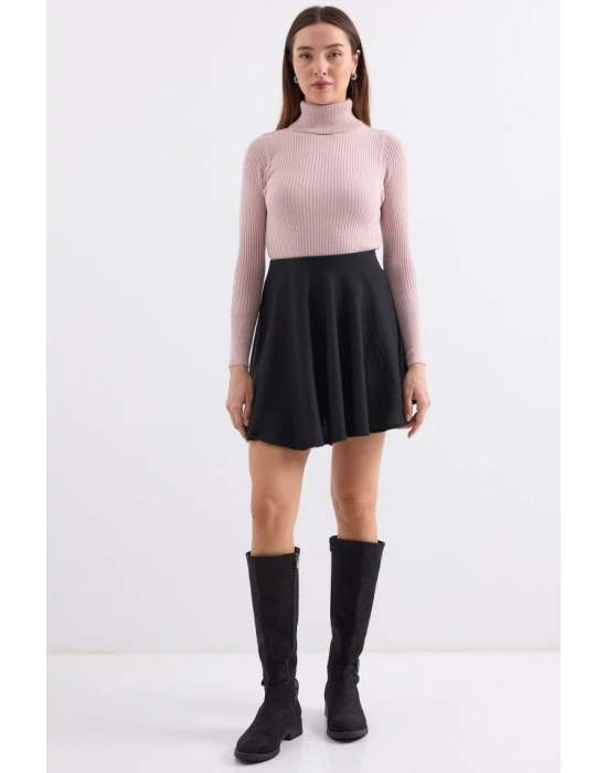 10311 Balıkçı Yaka Triko Kazak  Pembe