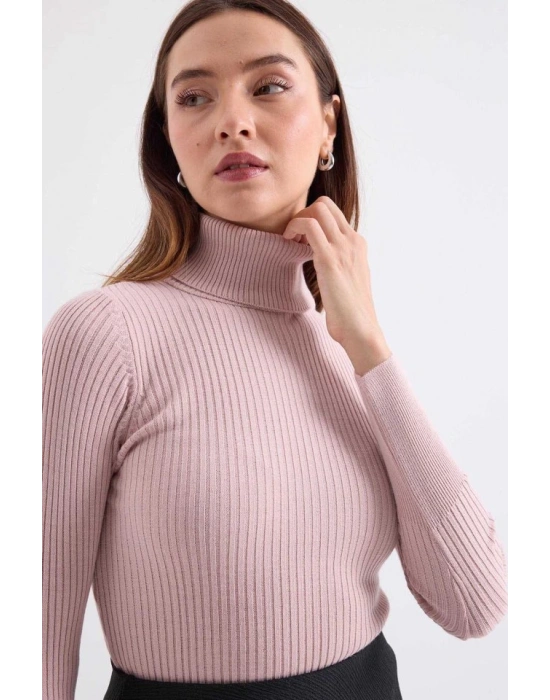 10311 Balıkçı Yaka Triko Kazak  Pembe