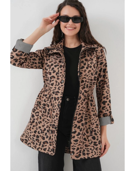 10322 Beli Büzgülü Trençkot  B.Kahverengi