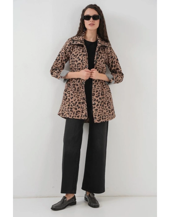 10322 Beli Büzgülü Trençkot  B.Kahverengi