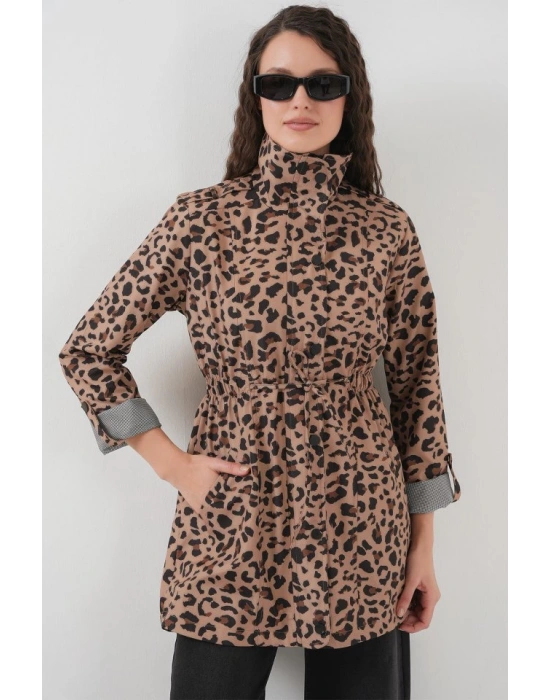 10322 Beli Büzgülü Trençkot  B.Kahverengi