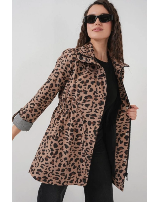 10322 Beli Büzgülü Trençkot  B.Kahverengi