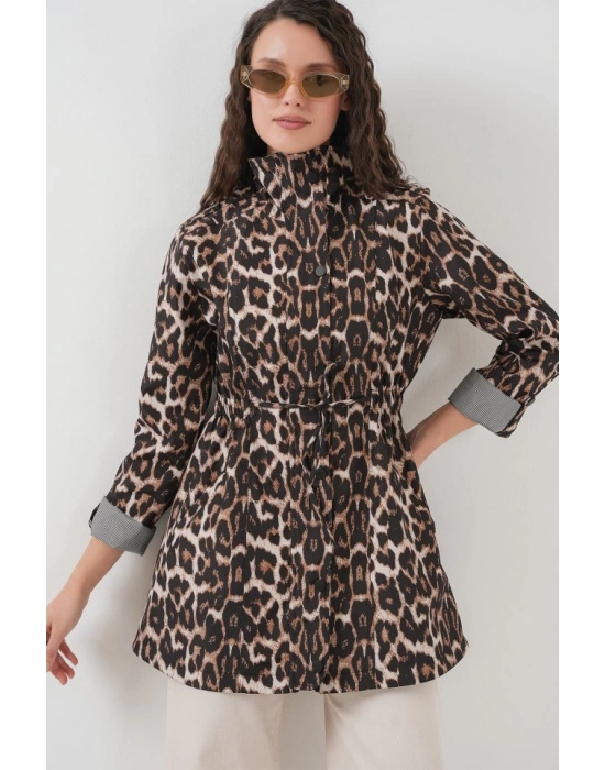 10322 Beli Büzgülü Trençkot  C. Kahverengi