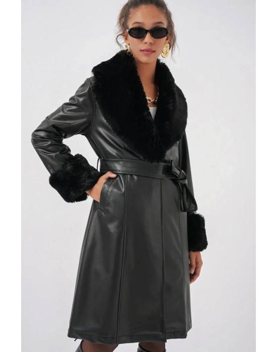 1045 Kürklü Suni Deri Kaban  Siyah