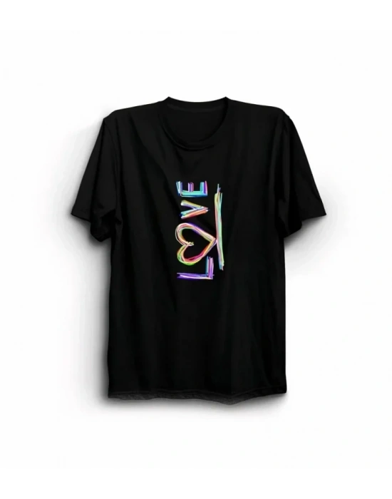14 Şubat evgililer Günü ove Baskılı Oversize Bisiklet Yaka Tshirt  iyah