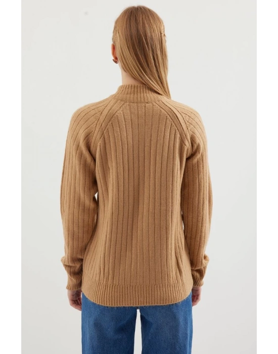 15880 Fermuarlı Triko Hırka  Bisküvi