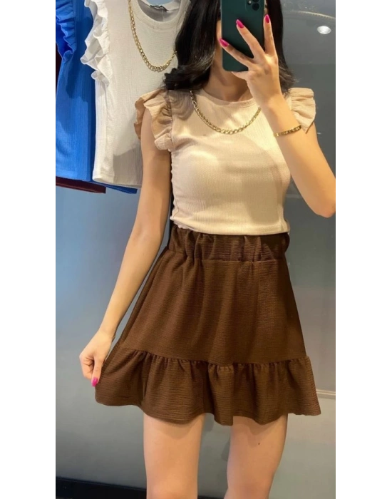 1884 Örme Mini Etek  Kahverengi