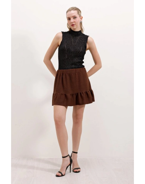 1884 Örme Mini Etek  Kahverengi