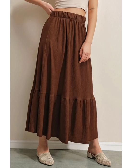 1886 Uzun Örme Etek  Kahverengi