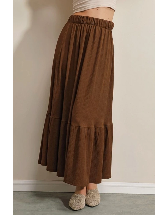 1886 Uzun Örme Etek  Kahverengi