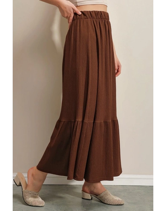 1886 Uzun Örme Etek  Kahverengi