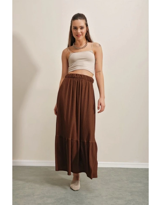 1886 Uzun Örme Etek  Kahverengi