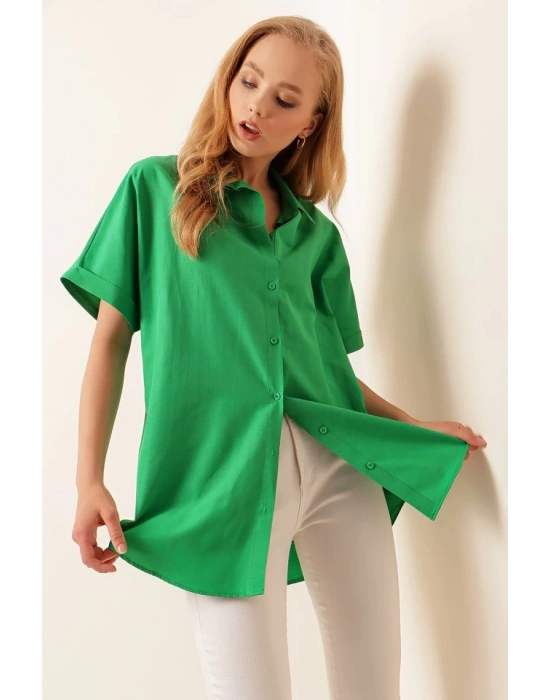 20120 Oversize Kısa Kollu Gömlek  Yeşil