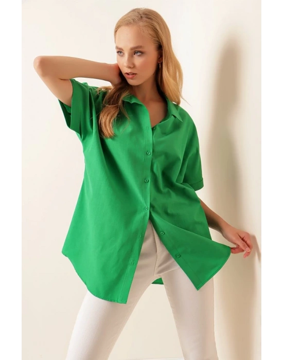 20120 Oversize Kısa Kollu Gömlek  Yeşil