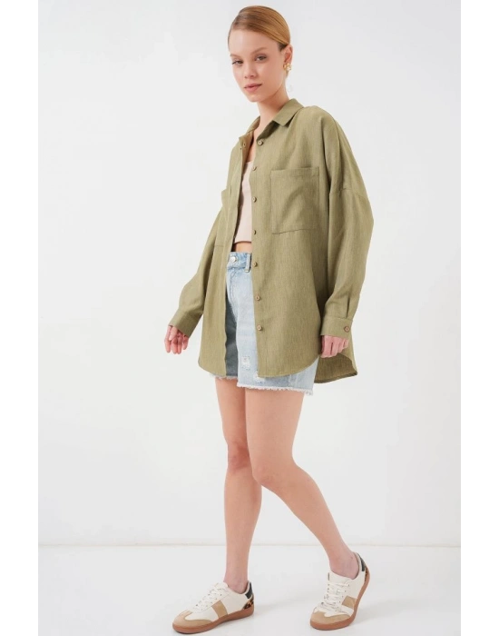 20126 Oversize Keten Gömlek  Çağla
