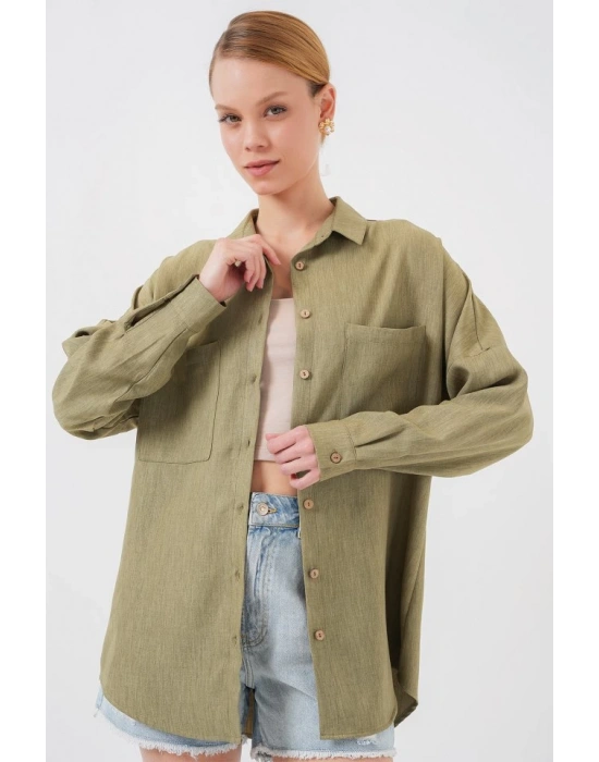 20126 Oversize Keten Gömlek  Çağla