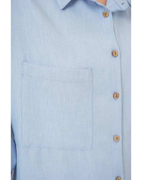 20126 Oversize Keten Gömlek  Mavi
