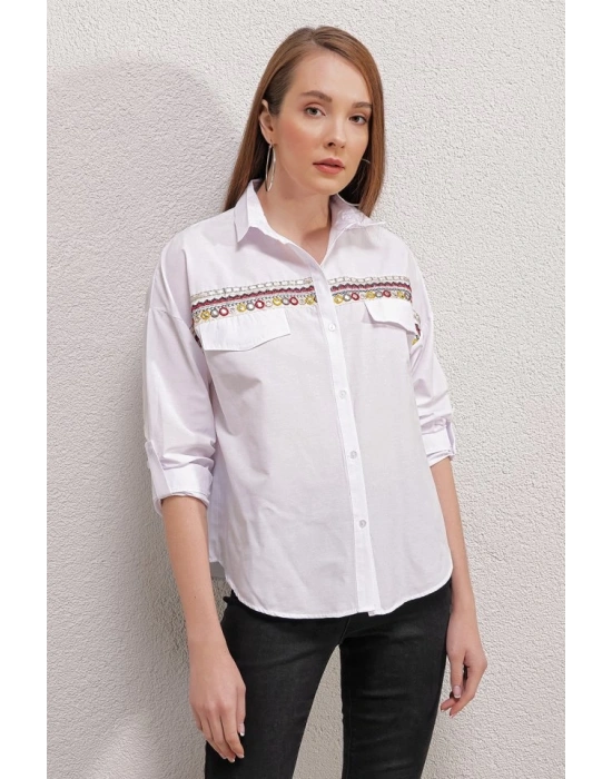 20147 Nakışlı Gömlek  Beyaz