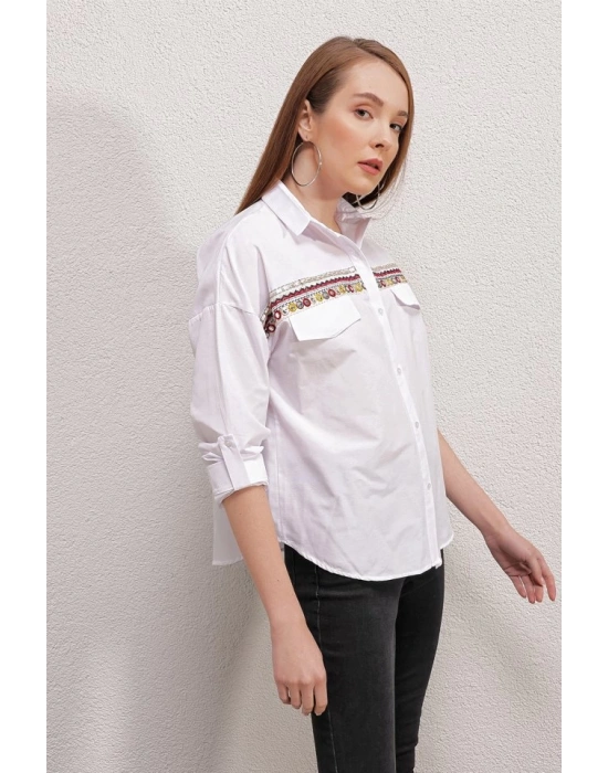 20147 Nakışlı Gömlek  Beyaz