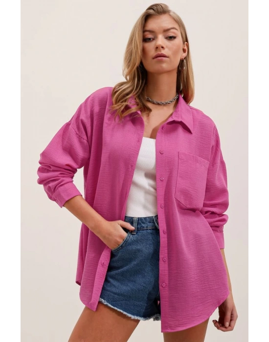 20153 Tek Cepli Oversize Gömlek  Fuşya