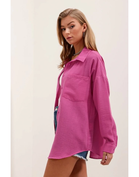 20153 Tek Cepli Oversize Gömlek  Fuşya