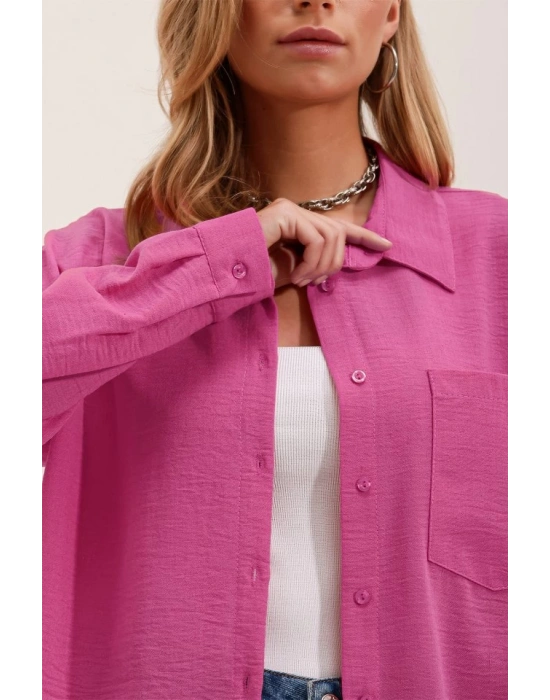 20153 Tek Cepli Oversize Gömlek  Fuşya