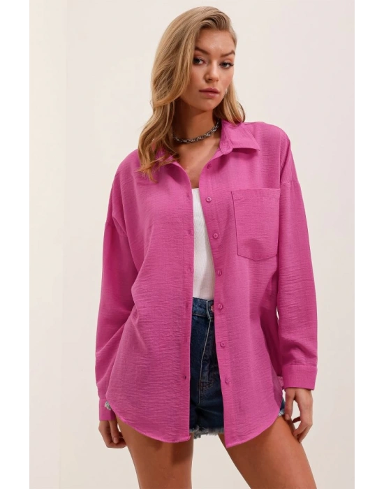 20153 Tek Cepli Oversize Gömlek  Fuşya