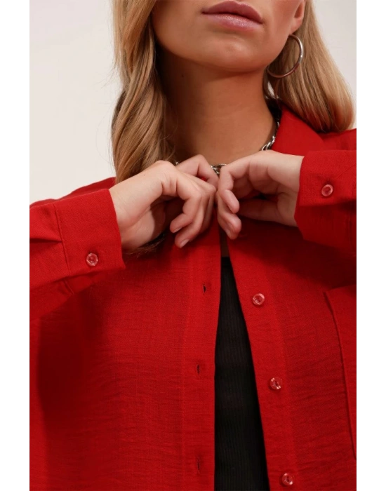 20153 Tek Cepli Oversize Gömlek  Kırmızı