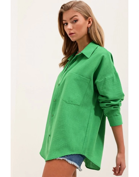 20153 Tek Cepli Oversize Gömlek  Yeşil