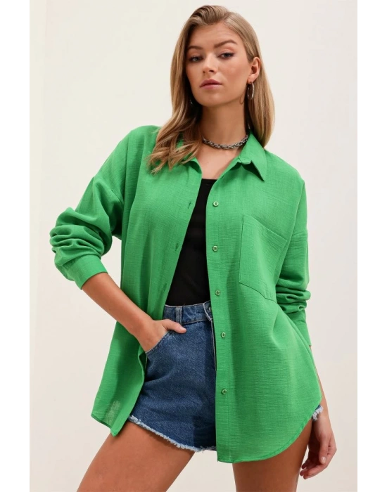 20153 Tek Cepli Oversize Gömlek  Yeşil