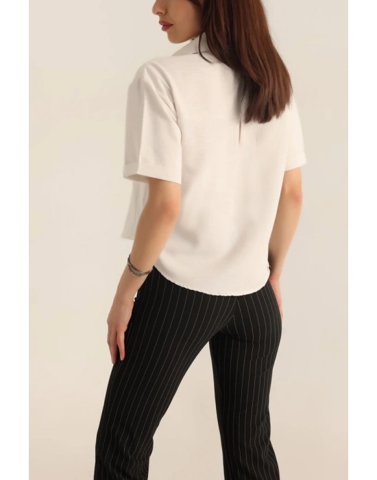 20180 Çift Cepli Keten Gömlek  Taş