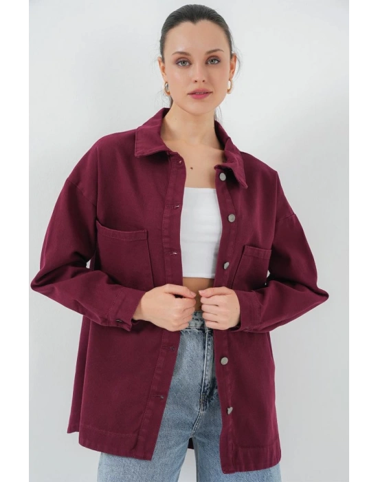 20192 Oversize Gabardin Gömlek Ceket  Bordo