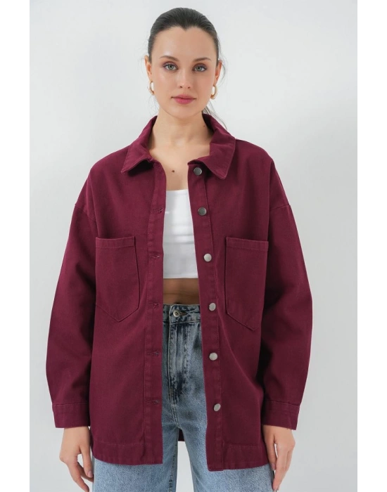 20192 Oversize Gabardin Gömlek Ceket  Bordo