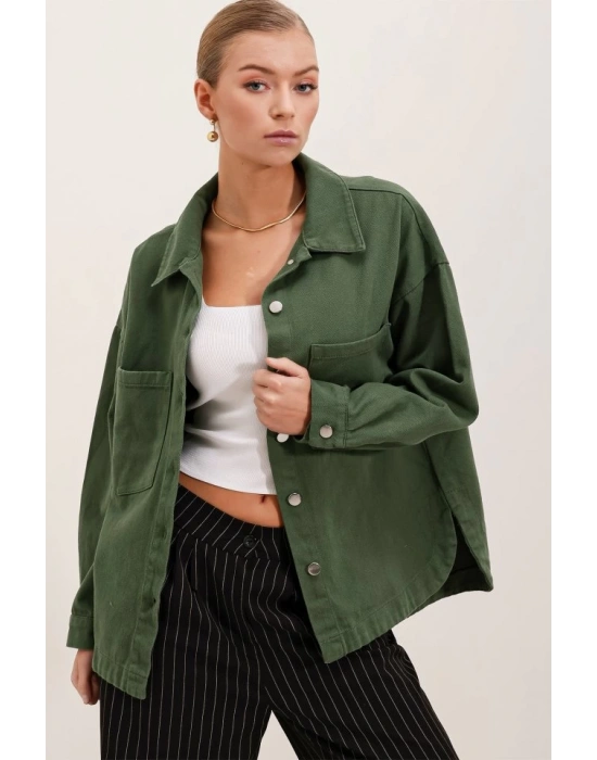 20192 Oversize Gabardin Gömlek Ceket  Haki