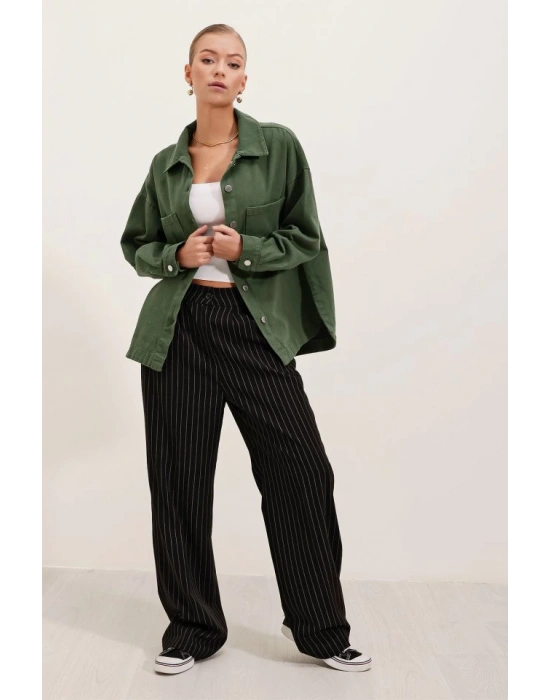 20192 Oversize Gabardin Gömlek Ceket  Haki