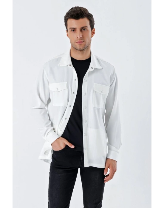 20193 Oversize Erkek Gömlek  Beyaz
