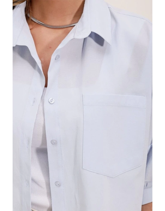 20213 Oversize Kısa Kol Basic Gömlek  Bebe Mavi