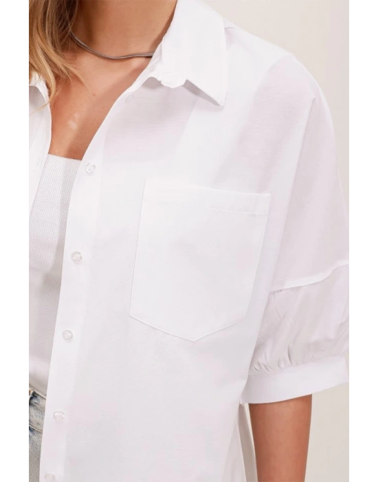 20213 Oversize Kısa Kol Basic Gömlek  Beyaz