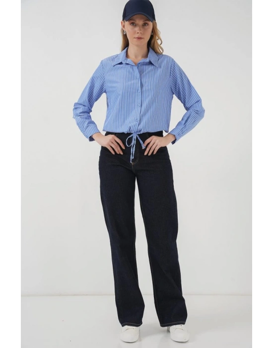 20276 Uzun Kol Çizgili Gömlek  Mavi