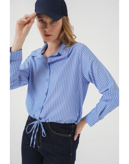 20276 Uzun Kol Çizgili Gömlek  Mavi