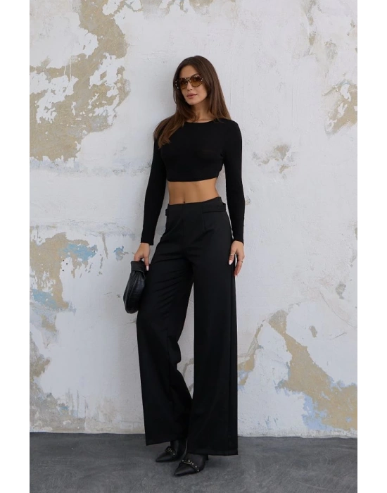 220 Gr Ni̇kol Yüksek Bel Arka Apolet Kemer Detayli Palazzo Pantolon