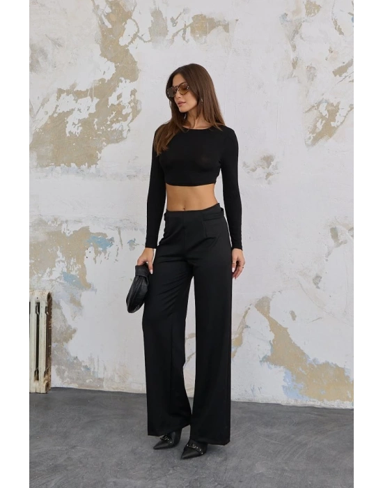 220 Gr Ni̇kol Yüksek Bel Arka Apolet Kemer Detayli Palazzo Pantolon