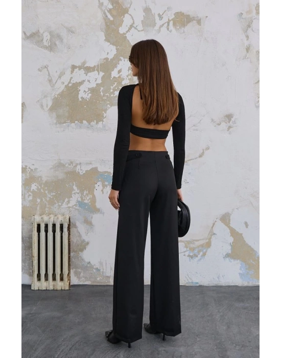 220 Gr Ni̇kol Yüksek Bel Arka Apolet Kemer Detayli Palazzo Pantolon