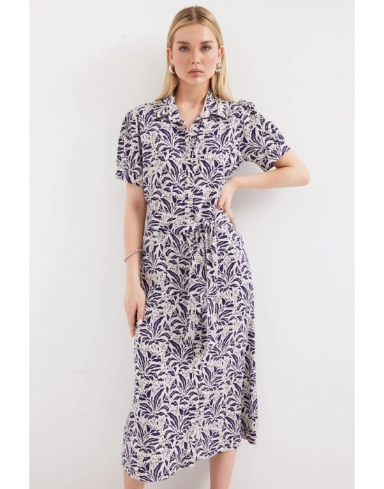 2213 Kısa Kol Viskon Elbise  F.Lacivert