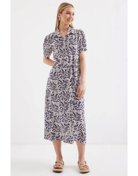 2213 Kısa Kol Viskon Elbise  F.Lacivert