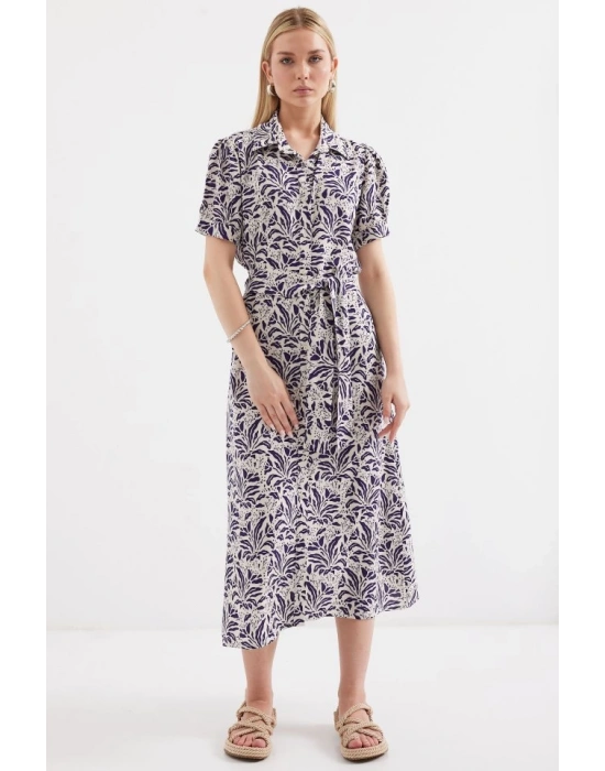 2213 Kısa Kol Viskon Elbise  F.Lacivert