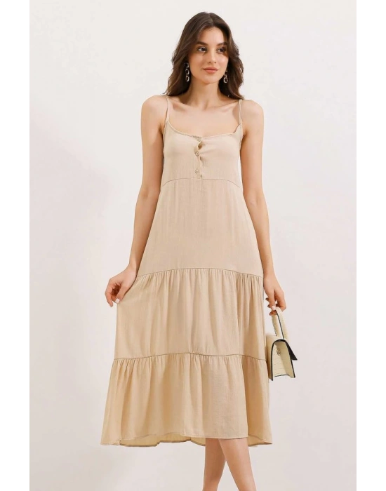 23 Askılı Midi Elbise  Krem