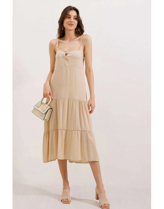 23 Askılı Midi Elbise  Krem